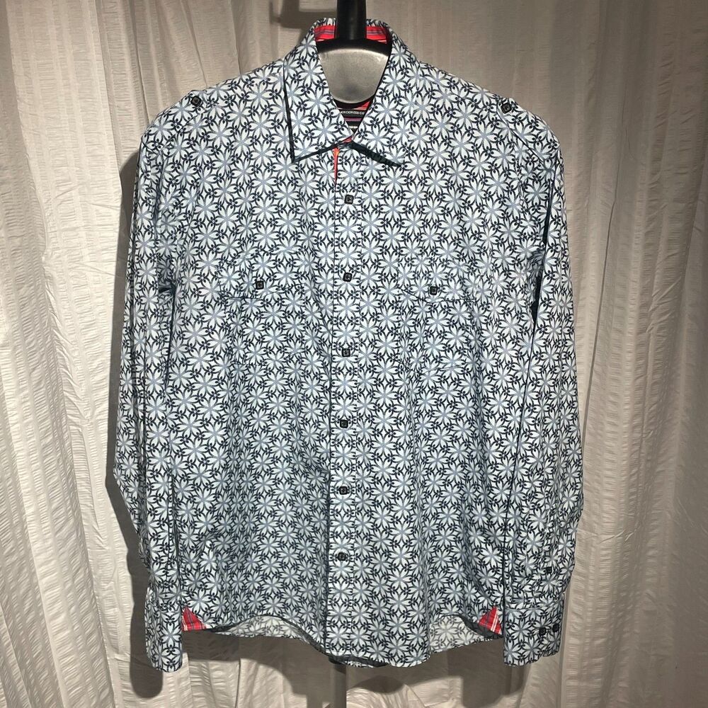 Visconti Uomo Men's M 2-Ply Mercerized Cotton Geometric Button Up Contrast Trim